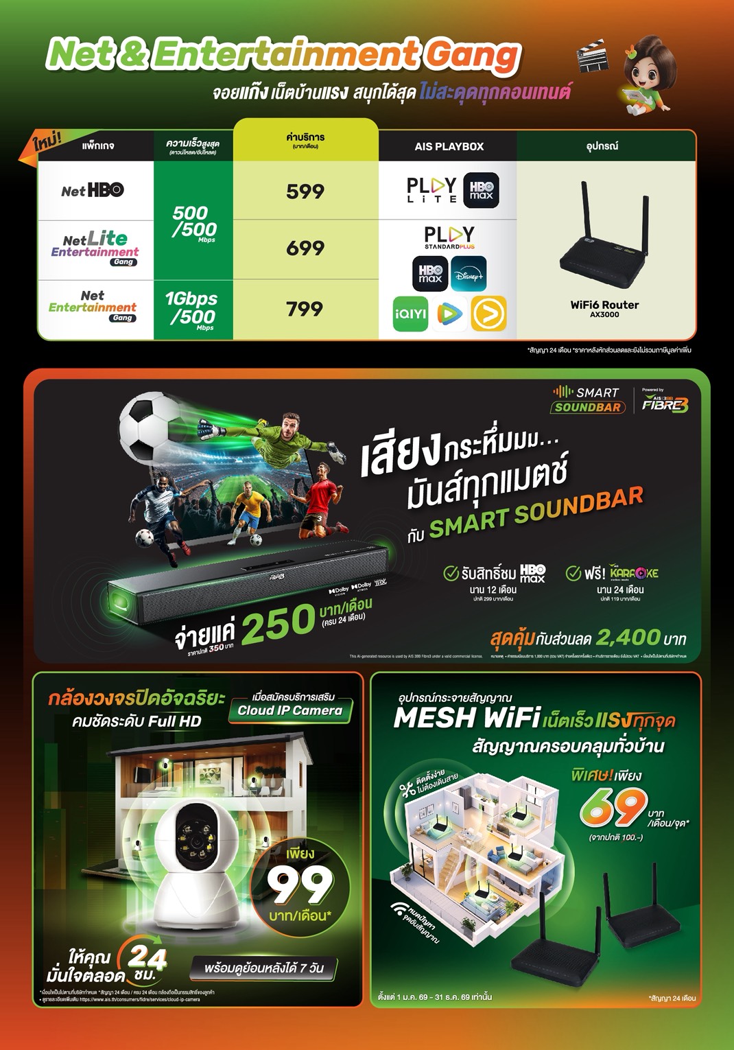 แพ็กเกจ AIS Fibre เน็ตบ้านความเร็วสูงพร้อมอุปกรณ์