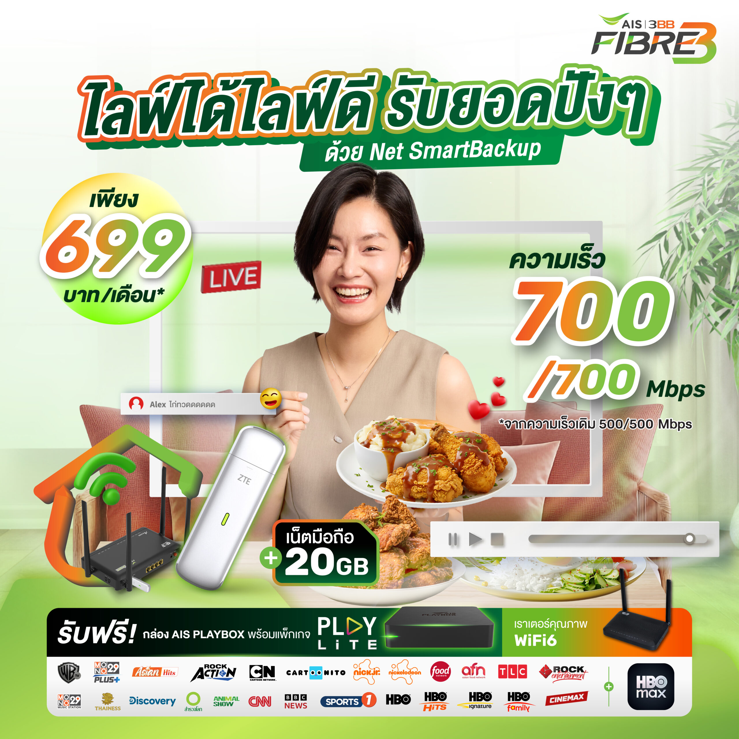 แพ็กเกจ Net SmartBackup ความเร็ว 700/700 Mbps ราคา 699 บาทต่อเดือน